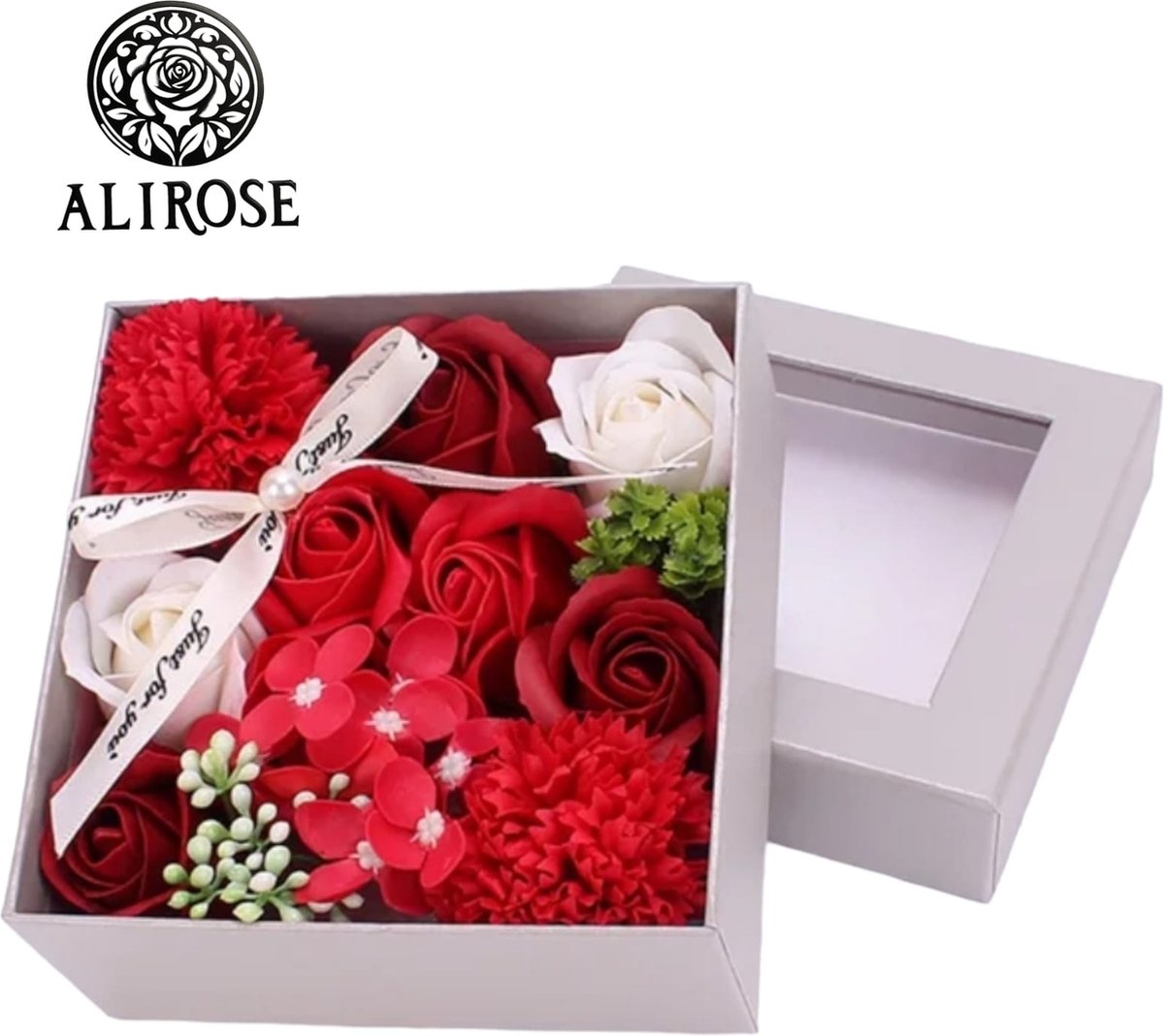 AliRose - Luxe Zeep Boeket - Sierboeket Box Rood - 8 Stuks - Natuurzeep - Realistisch Rozen Boeket - Lichtelijk Geparfumeerd - Geschenkset - Romantiek - Romantisch - Liefde - Amor - Valentijn - Cadeau