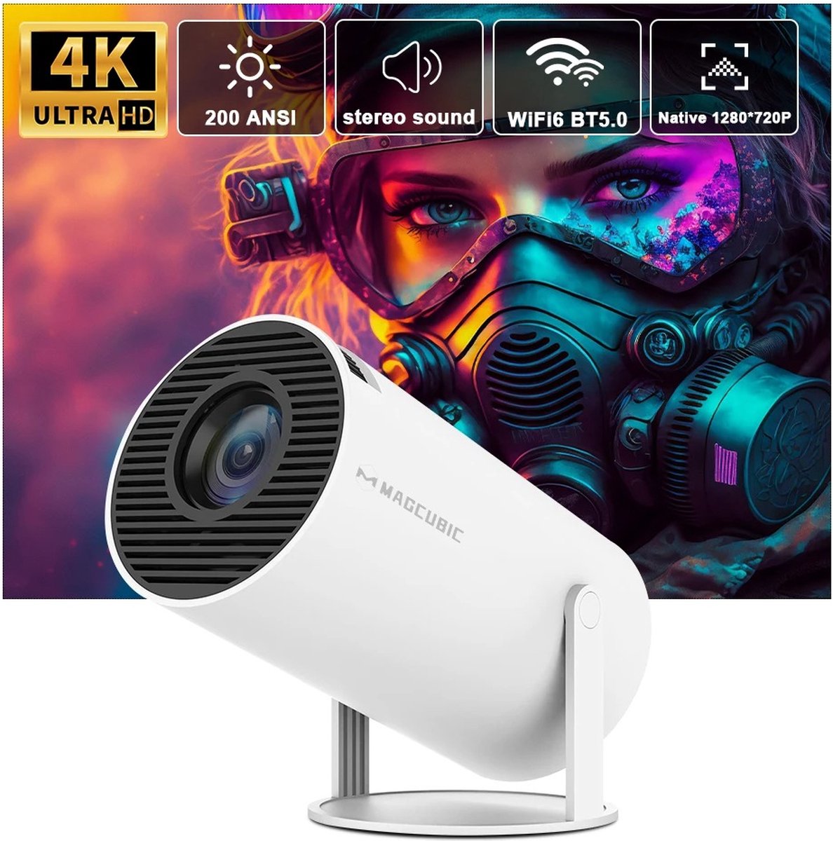 FineandFair - Beamer Projector - Beamer Scherm - Beamer projector bluetooth - Beamer projector thuisbioscoop - Beamer projector 4k - Beamer projector wifi full hd - Beamer projector hdmi out - Wit
