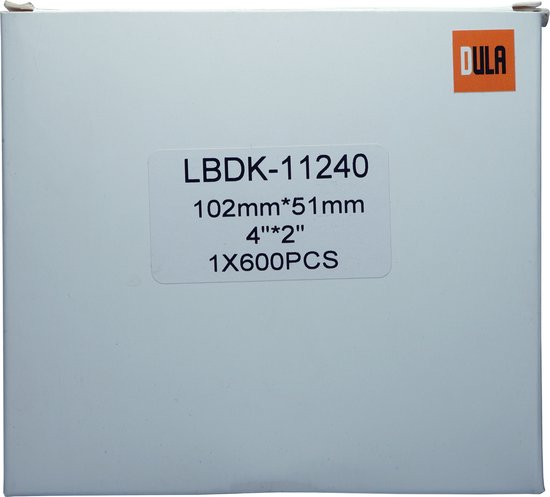 DULA - Etiquette code-barres prédécoupée Compatible Brother DK-11240 - Papier - Zwart sur Wit - 102 x 51 mm - 600 Étiquettes par rouleau - 1 rouleau