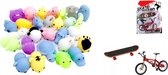Mochi squishy - Fidget toys - Soft animal - Mochies - Antistress - Siliconen - multicolor - 12 x Mochi + 1 x Fidget Fingerboard pakket vingerspeelgoed Bmx Skateboard - Gift Pakket - Totaal 13 Stuks!