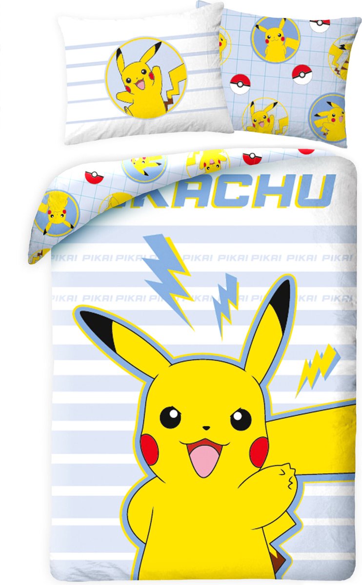 Pikachu Dekbedovertrek stripes 140 x 200 cm - 65x65cm