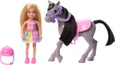 Barbie Chelsea avec poney - Avec casque rose - 15 cm - Mini poupée - Poupée Barbie