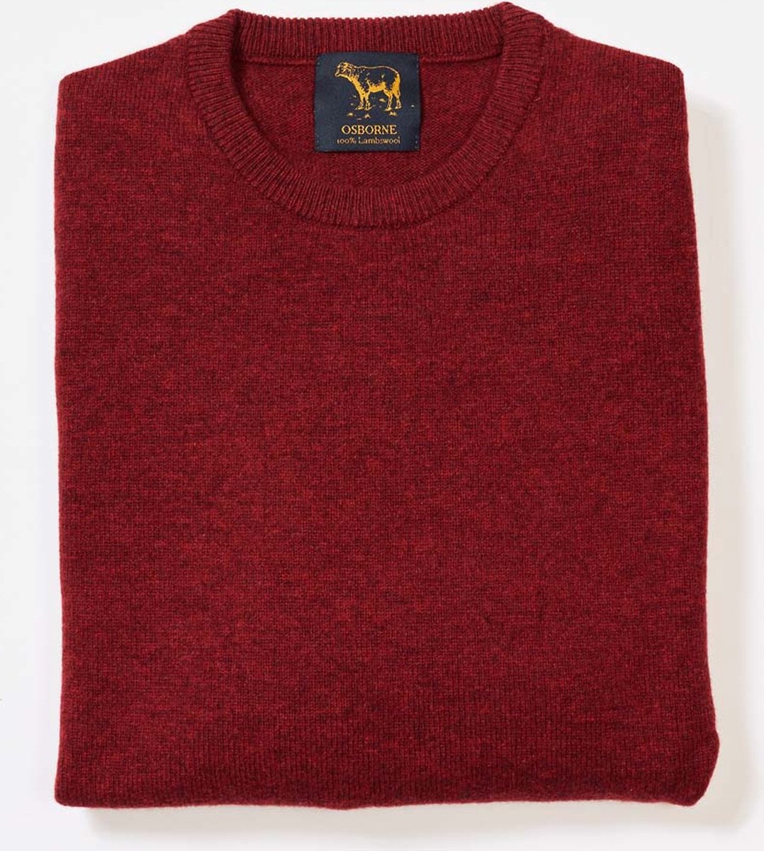 Osborne Knitwear Trui met ronde hals - Sweater heren in Lamswol - Pullover Heren - Pomegranate - 2XL