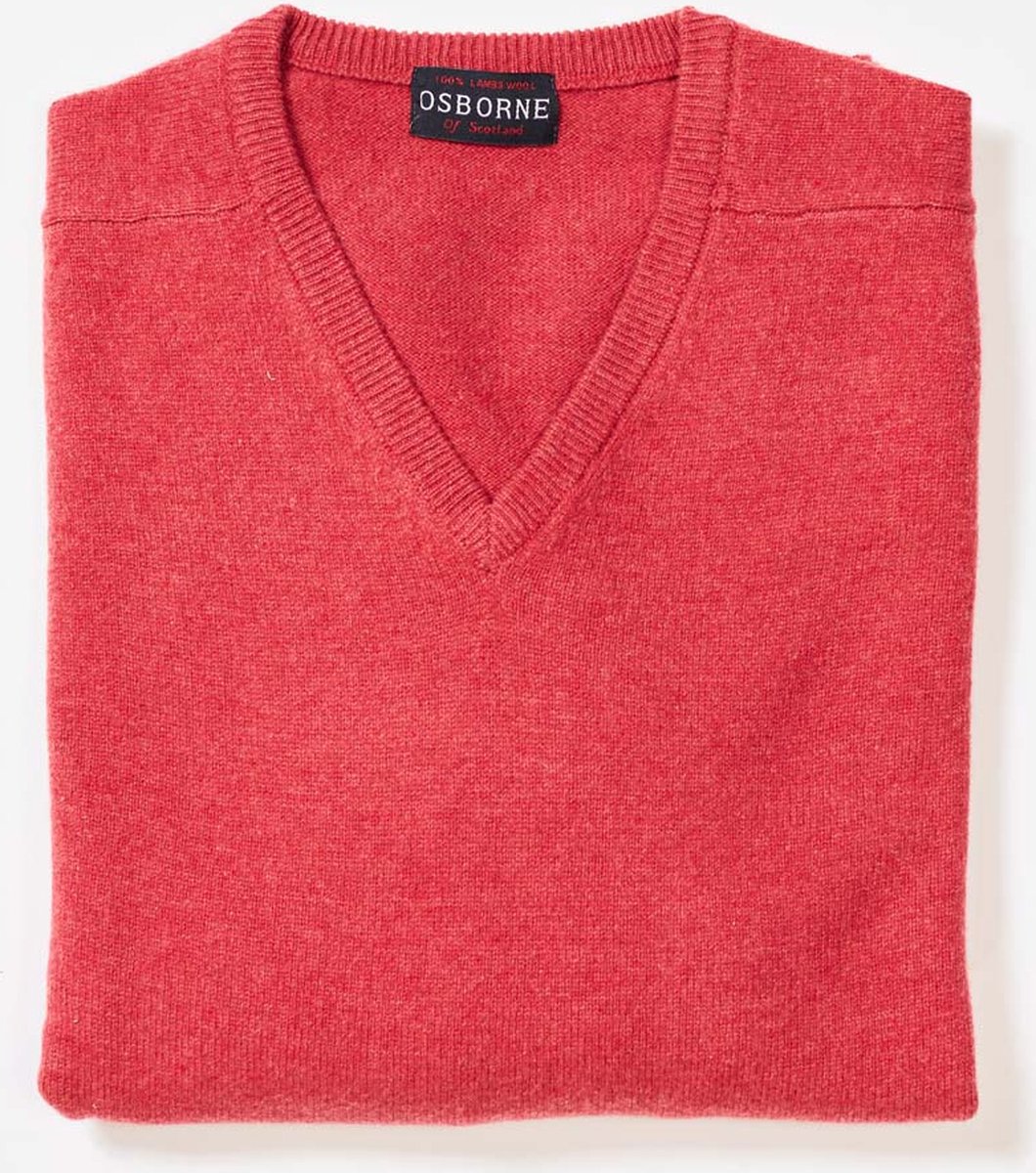 Osborne Knitwear Trui met V hals - Sweater heren in Lamswol - Pullover Heren - Rouge - 2XL