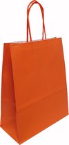 Papieren draagtassen 18+8x22cm, 90gr/m², oranje met oranje papiergedraaide handgrepen, 300 stuks