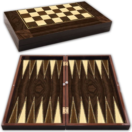 Backgammon & Dammen - Turks Tavla & Dam - Kleur Polyester Antiek Okkernoot van SNAKE EYES. — afbeelding 2
