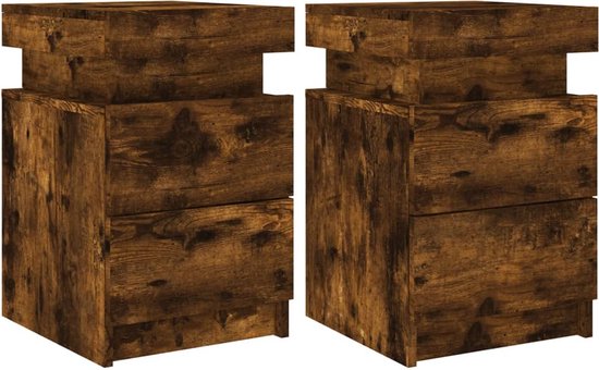 vidaXL Nachtkastjes met LED 2 st 40x39x48,5 cm bruin eikenkleur