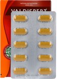 Blisterverpakking met 8 gele tabletten, naast een Valdispert doosje.