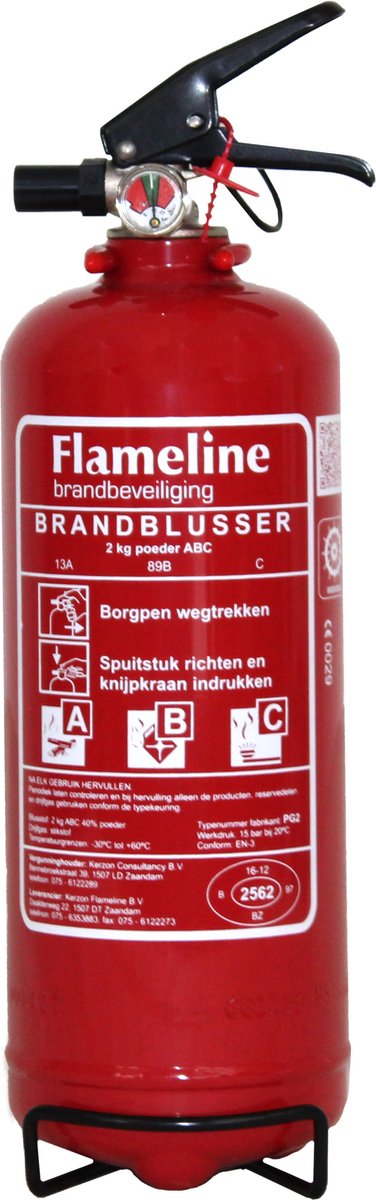 Poederblusser 2 kilo - poeder brandblusser auto - brandklasse ABC - Incl. wandbeugel en keuringssticker
