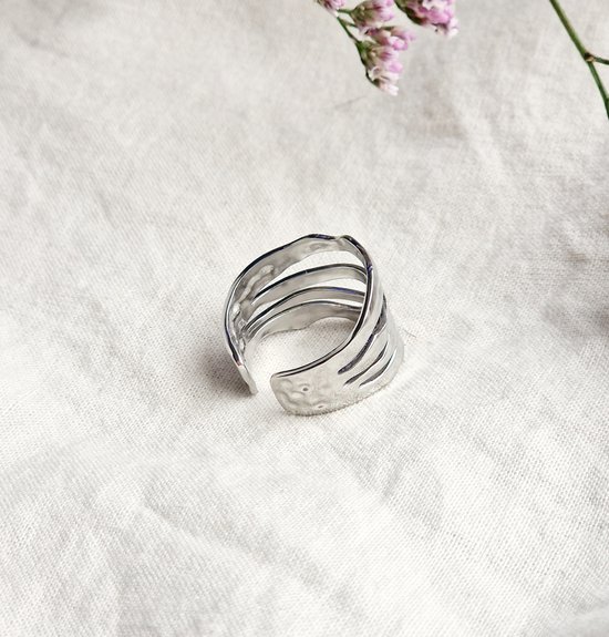 Zilveren ring - Gelaagde brede ring - Premium Stainless Steel - Verstelbare ring - Stapelring - - Infinite