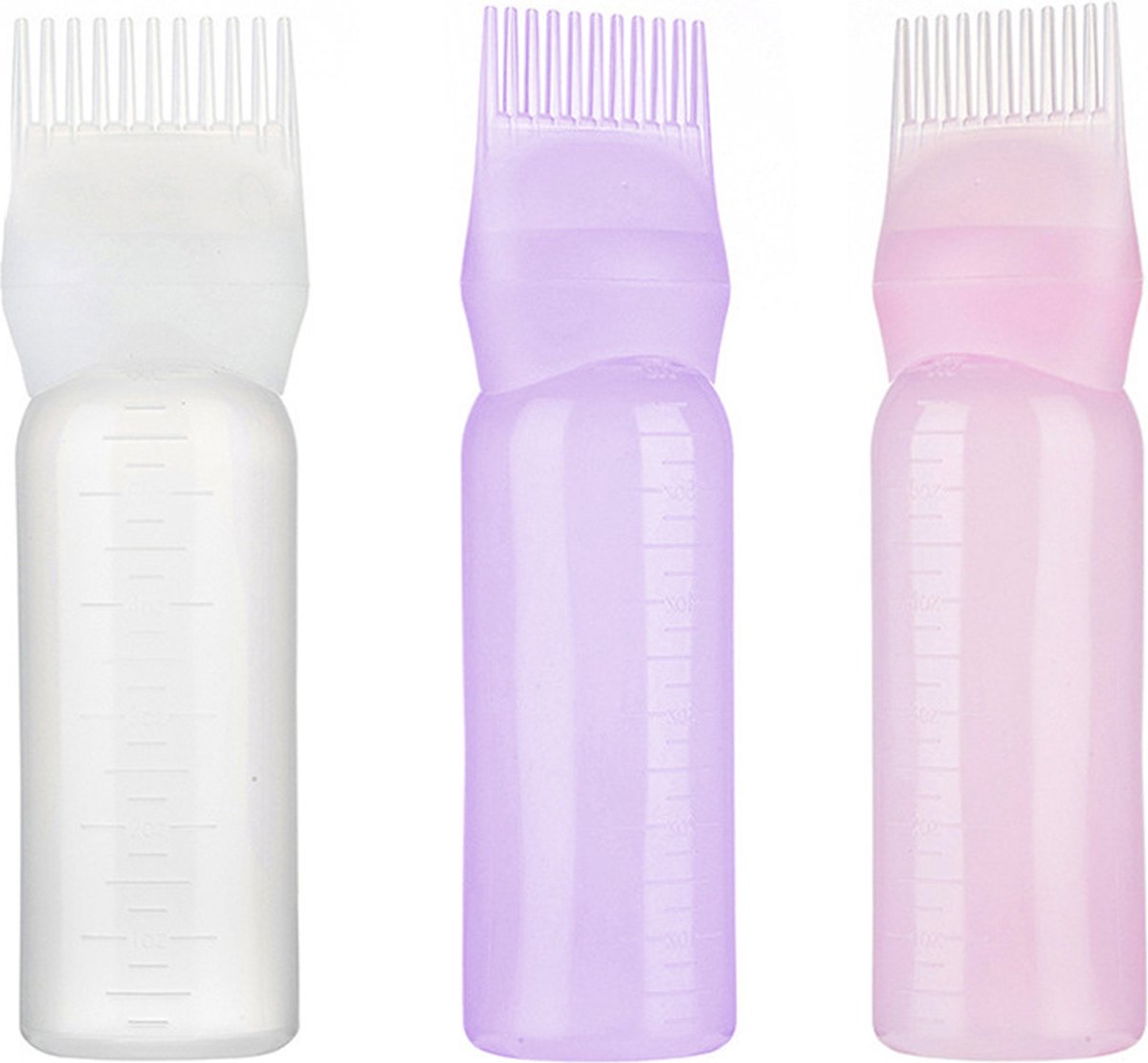 Somstyle 3x Haar Olie Applicator - Haarverf Applicatieflesje met Maten - Paars, Roze & Wit