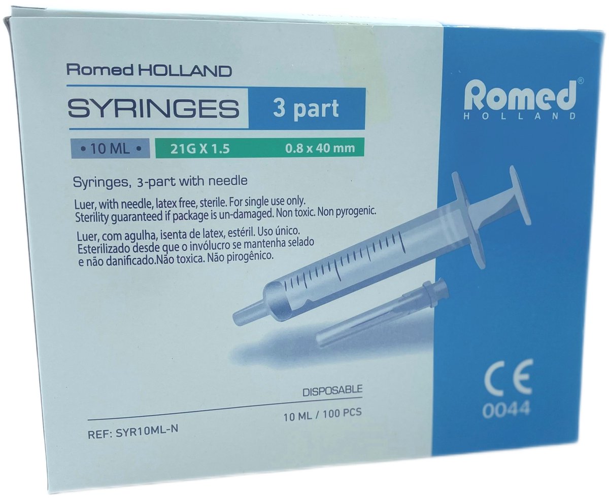 Goedkoopste Romed 3-delige spuiten, 10ml - Injectiespuit - Insulinespuit - 3SYR-10ML - 21G x 1,5 - 100 stuks