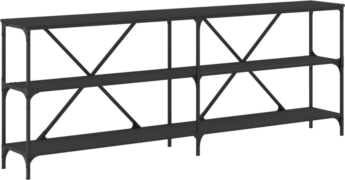 vidaXL Wandtafel - 200x30x75 - cm - bewerkt - hout - en - ijzer - zwart
