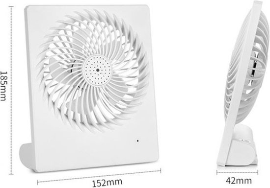Oplaadbare miniventilator wit met 3 snelheden, stille borstelloze motor, draagbaar, aromatherapie-optie, USB