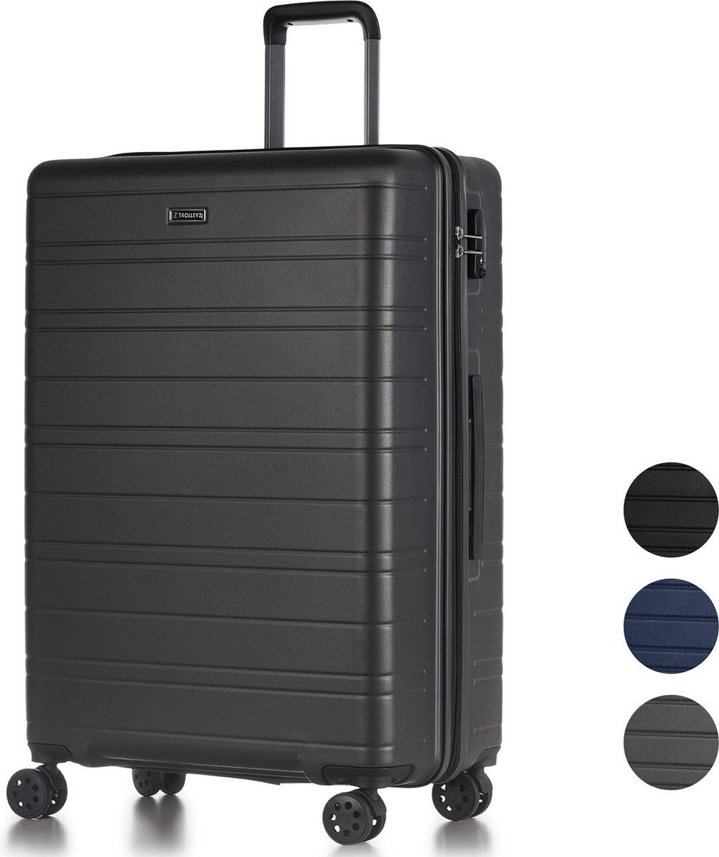 ©TROLLEYZ - Amsterdam No.9 - Reiskoffer 78cm met TSA slot - Dubbele wielen - 360° spinners - 100% ABS - Reiskoffer in Cloudy Grey