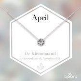 Bixorp Geboortesteen Ketting April - Zilverkleurig Roestvrij Staal met Zirkonia Hanger - Stainless Steel - Diamant