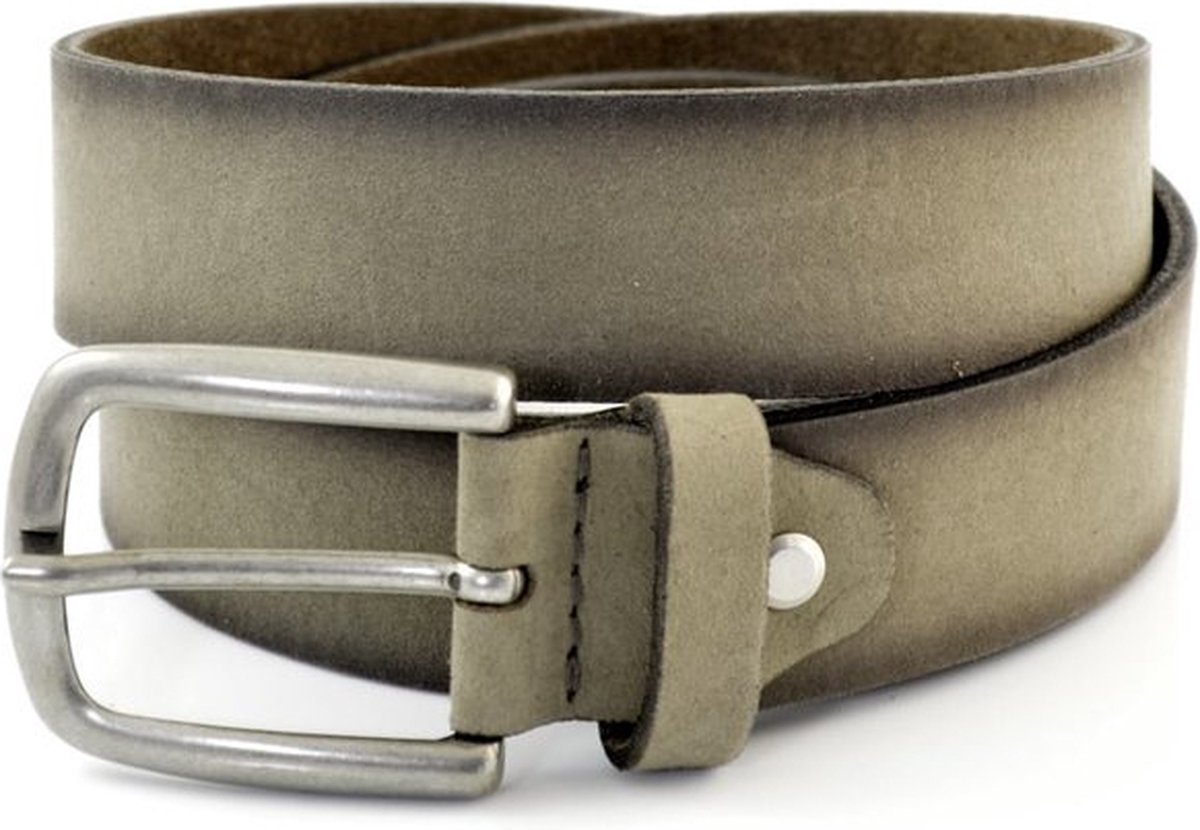 TAUPE SUPER SOEPELE NUBUCK RIEM. AFGEWERKT MET DONKER GEMAAKTE ZIJKANTEN. MAAT 95