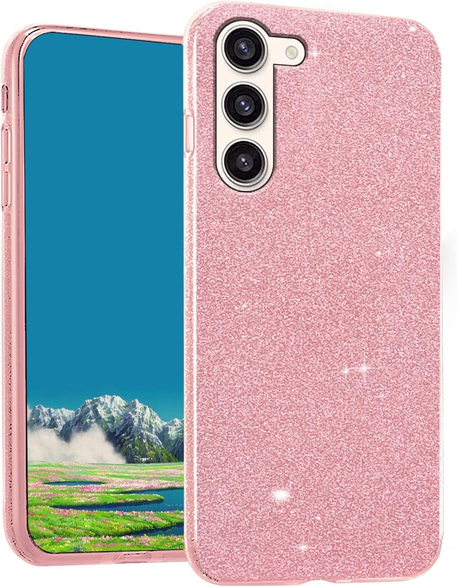 Casemania Hoesje Geschikt voor Samsung Galaxy S24 Plus - Roze - Glitter Back Cover