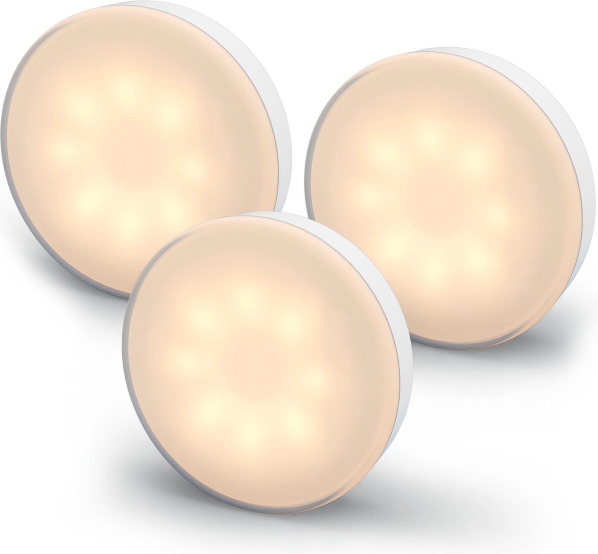 Calex Draadloos Nachtlampje - Set van 3 Stuks - USB Oplaadbaar Kastverlichting - Perfect voor Keuken & kledingkast - Eenvoudige Installatie met magneet & 3M Tape Wit