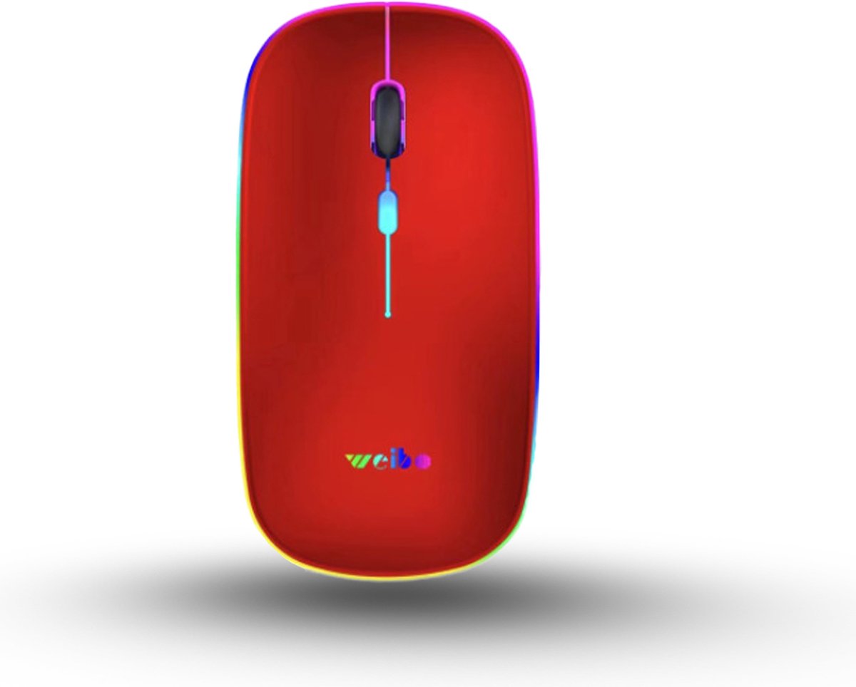 WEIBO Draadloze Muis voor Laptop en Computer - Oplaadbaar - Ergonomisch - Stille Klik - Rood