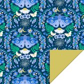 Het Inpakhuis - Cadeaupapier - Inpakpapier - Kadopapier - Inpakrol - House of products - Botanic Blue - Yellow - 70 cm x 3m