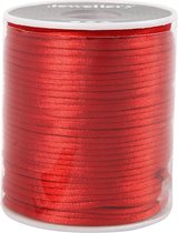 Cordon Satin - Cordon Satin Hobby - Brillant - Rouge - Rond - Décoration - DIY - Épaisseur: 2mm - 50 mtr - Creotime - 1 rouleau