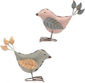 kleine dierenbeelden metaal decoratief klein schattig minnaars zangvogel standbeeld woondecoratie 14 x 14,5 x 4,6 cm, roest/bruin (2 stuks metalen vogel)