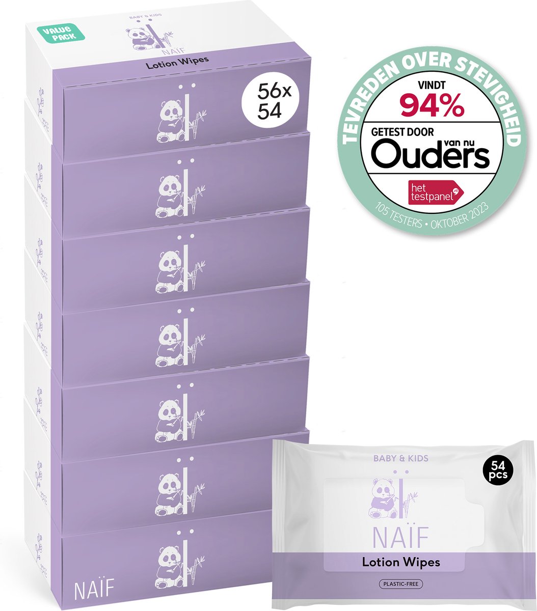 Goedkoopste Naïf - XXXL Plasticvrije Billendoekjes Lotion - 3.024 doekjes (56 stuks x 54 doekjes