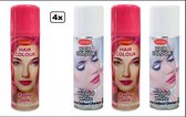 4x Haarspray roze/wit 125 ml - Word bezorgd in doos ivm beschadeging - Festival thema feest carnaval haar kleurspray party
