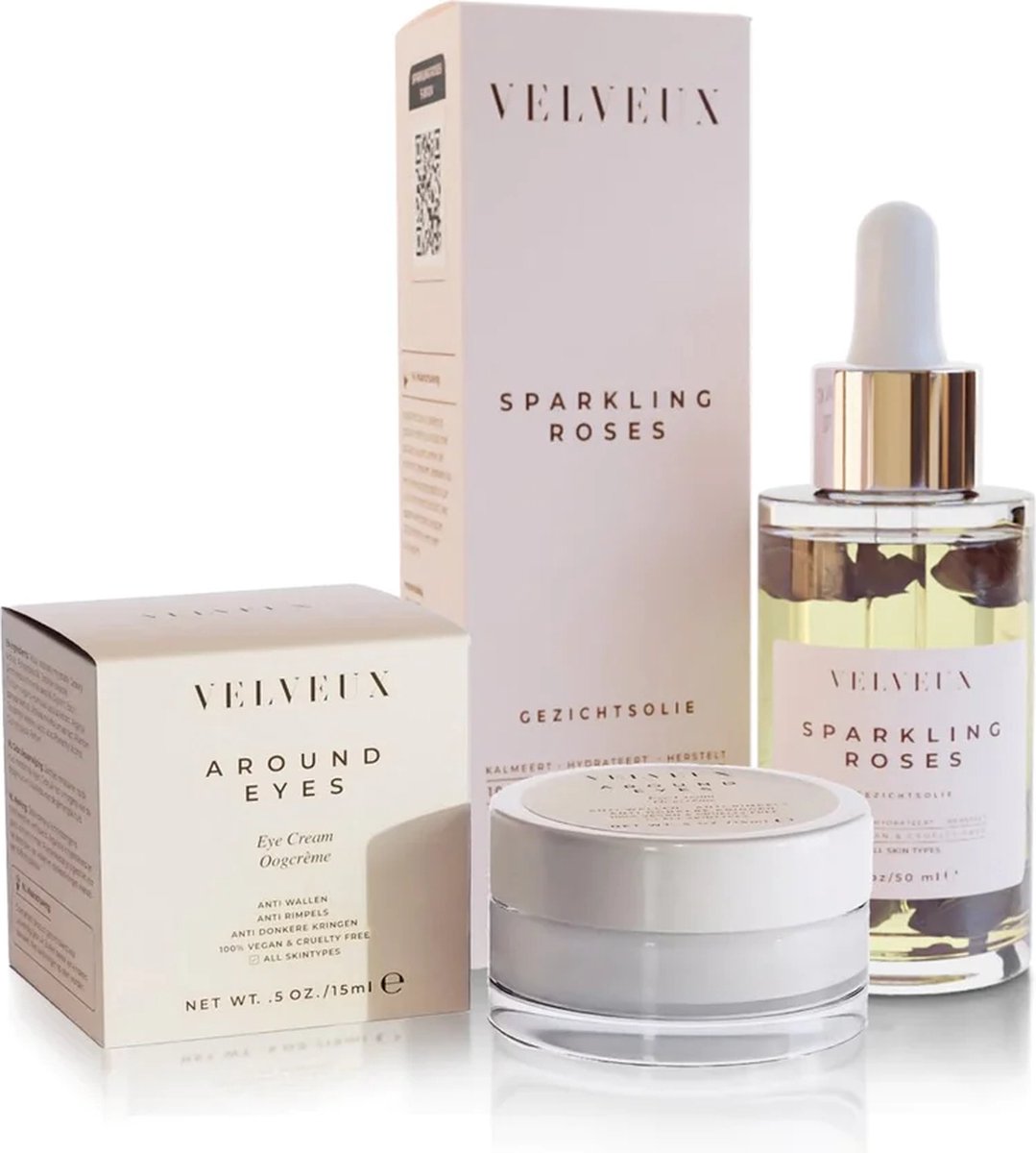 Velveux rozen gezichtsolie + oogcrème - eye cream - skincare - gezichtsverzorging - moisturizer - Valentijn cadeautje voor haar vrouw