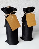 Wijnfleszak - jute look - cadeauverpakking - fles - 2 stuks - zwart