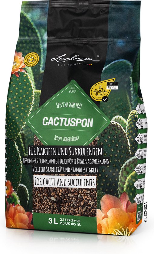 LECHUZA CACTUSPON 3 liter - Zuiver mineraal substraat - Geschikt voor alle cactussen en vetplanten - Niet voorbemest - ALTIJD BETER DAN AARDE!
