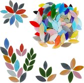 Glazen Blad Mozaïek Tegels (100 Stuks) - Gemixte Kleuren met Geassorteerde Maten - Handgesneden Glas in Lood Bloemblaadjes voor Handgemaakte KUY Hobby, Kunst en Huisdecoratie