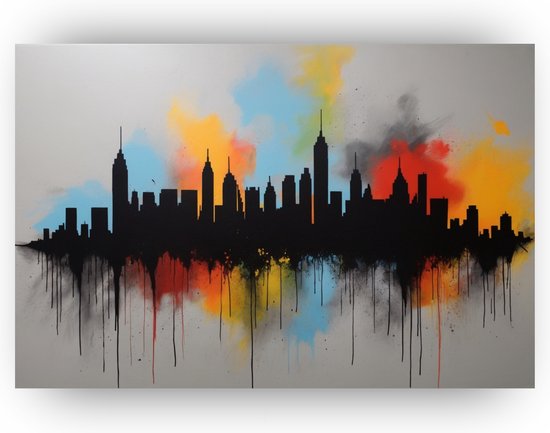 Skyline Banksy stijl schilderij - Banksy schilderij op glas - Glasschilderij Bansky art - Klassieke schilderijen - Acrylglas schilderij - Wanddecoratie - 60 x 40 cm 5mm