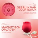 Roze roos vibrator met magnetische oplaadfunctie via USB. Nieuwste technologie van luchtdrukstimulatie.