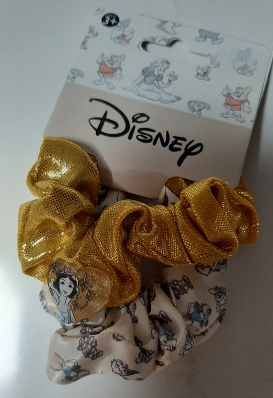 Disney scrunchie - Snow white and the seven dwarfs - sneeuwwitje - 2x froezel - goud wit met hartje - 7 dwergen - scrunchy