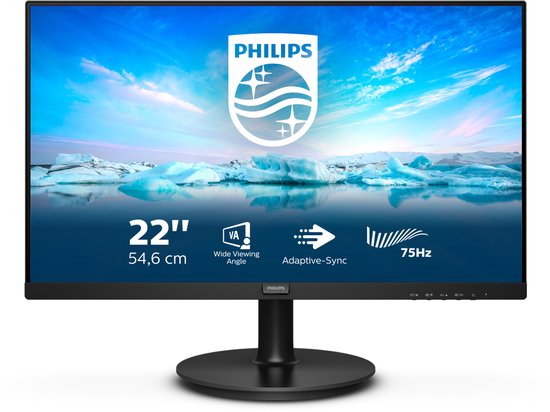 Philips V-Line 22 inch Full HD Monitor 1920×1080 4ms HDMI DisplayPort VGA LCD scherm zwart