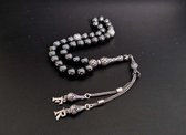 Tasbih- Zilver 925 en Natuursteen “Hematiet” -Tasbih met tassel Twee “Letters”-Kies je letters, je tasbih-Mooi cadeau voor Moederdag, Vaderdag, vrienden en familie