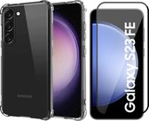 Hoesje geschikt voor Samsung Galaxy S23 FE - Screenprotector Volledig Dekkend Glas - Shockproof Transparant