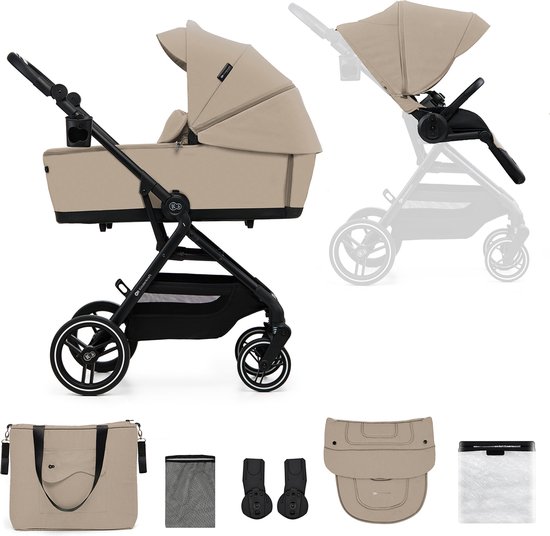 Kinderkraft YOXI 2-in-1 Kinderwagen – Tot 27 kg – Opvouwbaar en Lichtgewicht – Verstelbare Rugleuning en Voetensteun – Inclusief Accessoires – Beige