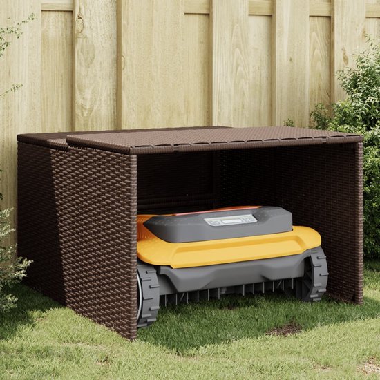 vidaXL - Garage - voor - robotmaaier - 86x90x52/57 - cm - poly - rattan - bruin van Merkloos	 — afbeelding 2