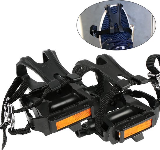Racefiets Fietspedalen - Toeclips - PVC Fietspedalen met clips en riemen kunststof fietspedalen voor spinfiets hometrainer MTB en racefiets — afbeelding 5