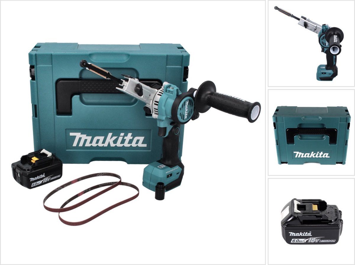 Makita DBS 180 G1J accu-bandvijl 18 V 9 x 533 mm borstelloos + 1x accu 6.0 Ah + Makpac - zonder lader