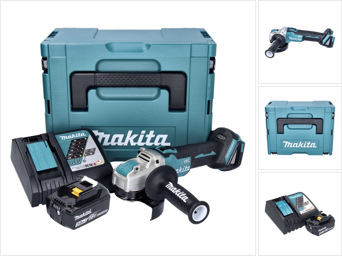 Makita DGA 521 RF1X1J Accu haakse slijper 18 V 125 mm X-LOCK Brushless + 1x oplaadbare accu 3.0 Ah + lader + Makpac