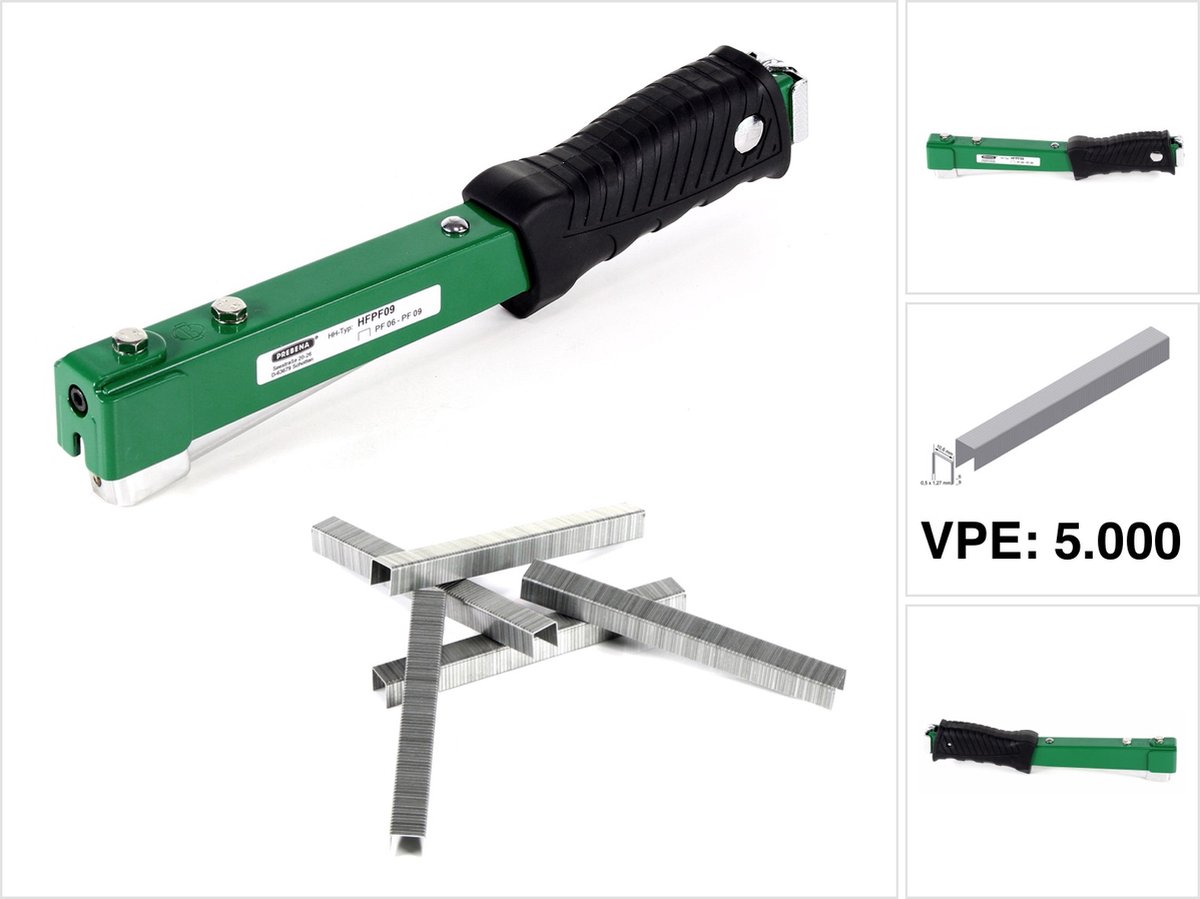 Prebena HFPF09 nietmachine voor nietjes type PF van 6 - 9 mm + Prebena PF09CNK nietjes type PF 5000 stuks 9 mm verzinkt