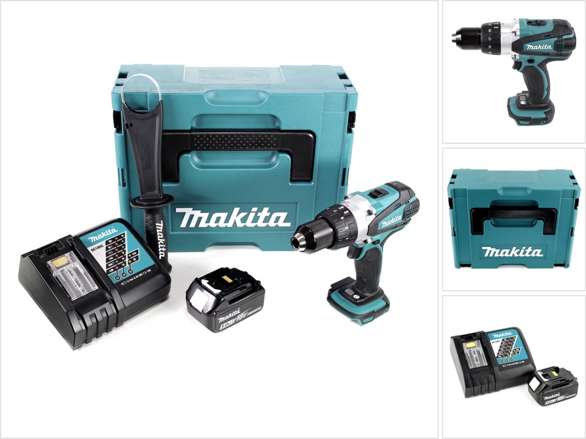Makita DDF 458 RT1J 18V accuboormachine 91 Nm in Makpac met 1x BL 1850 B 5.0 Ah accu en DC18RC lader