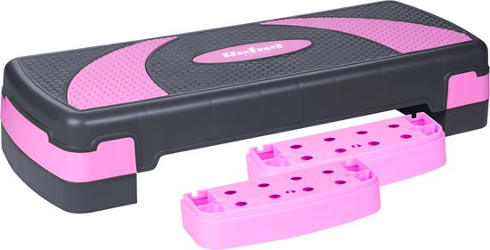 Foto: Rebel active fitness stepper aerobics step in hoogte verstelbaar tot 20 cm stepper stepbank fitnessstep grijs paars