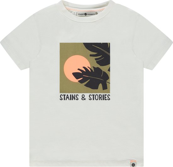Stains and Stories boys t-shirt short sleeve Jongens T-shirt - milk - Maat 98