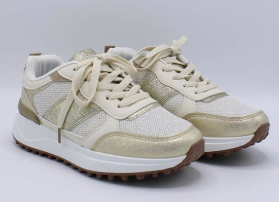 sneakers gymschoen lage schoenen beige met goud en wit maat 37 dames . bol