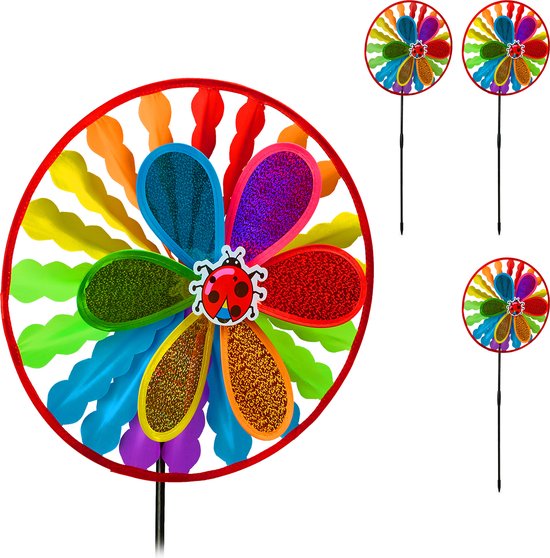 Relaxdays 4x windspinner tuin - vogelwering - windmolen - windspel - tuinsteker - gekleurd